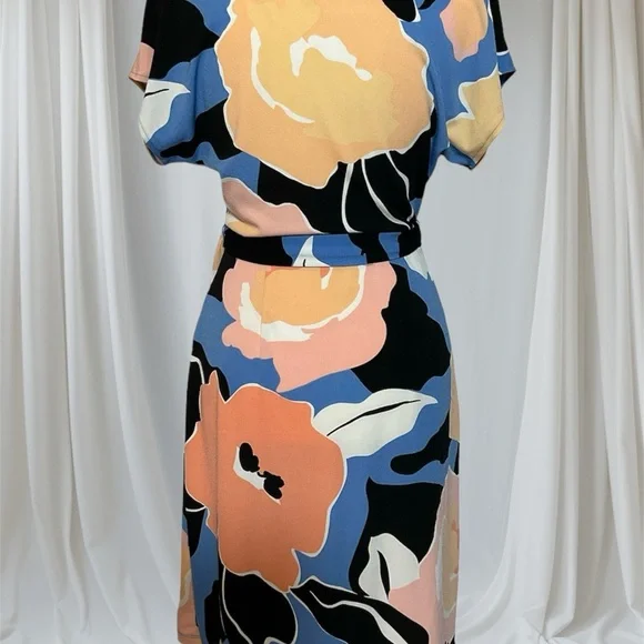 Nine West Feminine Foral Summer/Business Casual Dress Short Sleeve Wrap Tie Used - Picture 5 of 7